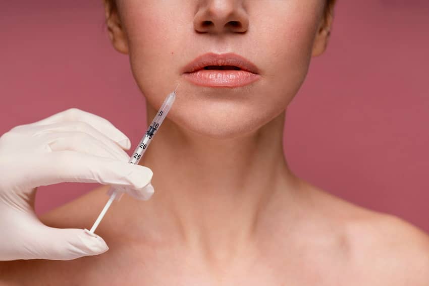 Beautiful woman having her face injected